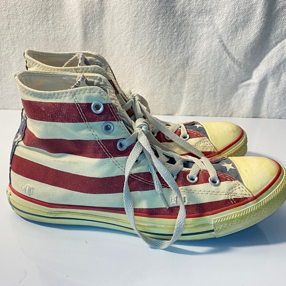 RARE Converse Distressed Stars & Stripes High Top Sneakers USA Flag M 10, W 12 - Picture 3 of 16